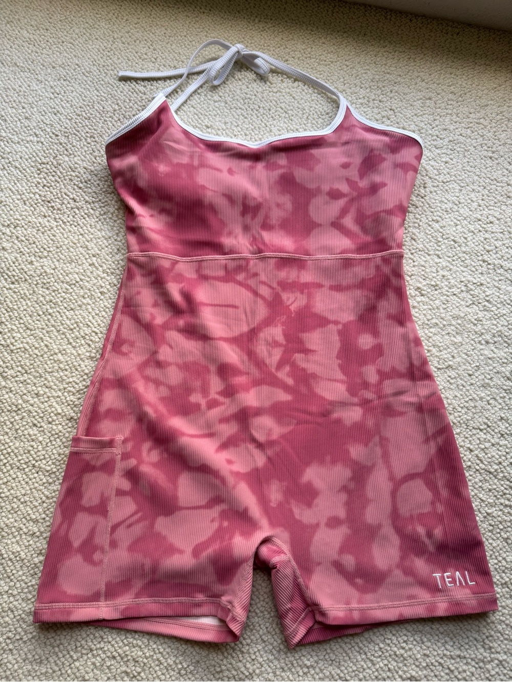 TEAL Pink Camo One-Piece Halter Athletic Romper